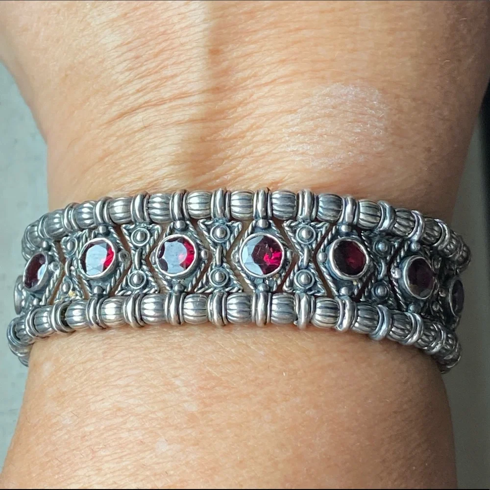 ❤️‍🔥2XHP❤️‍🔥VTG Gothic 925 Silver and Red Stone Bracelet - Picture 6 of 14